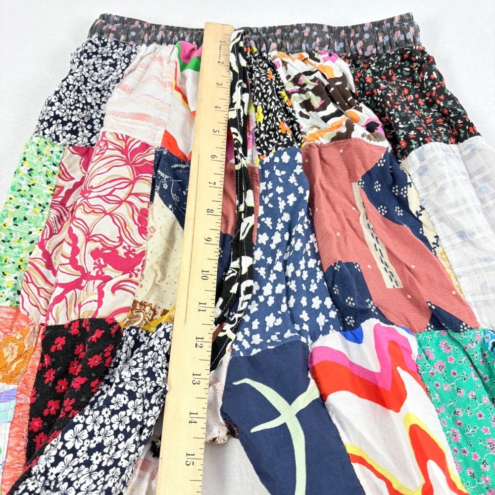 Boho Hippie Pants Womens XS/S Wide Leg Ankle Cargo Pocket Harem India Patchwork - Picture 10 of 12